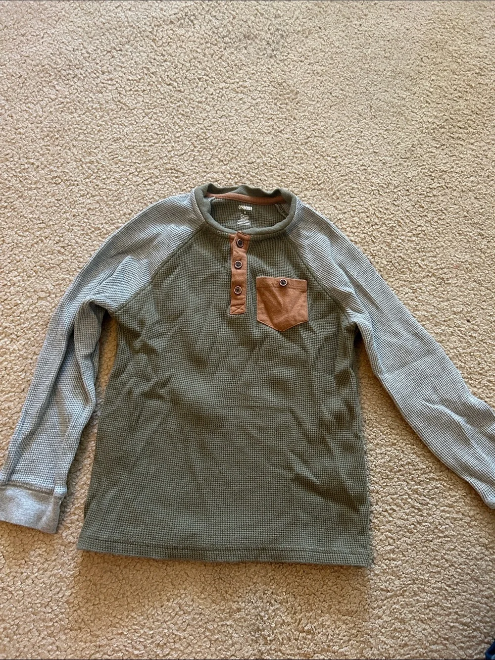 Gymboree Olive Green Waffle Henley with Tan Pocket